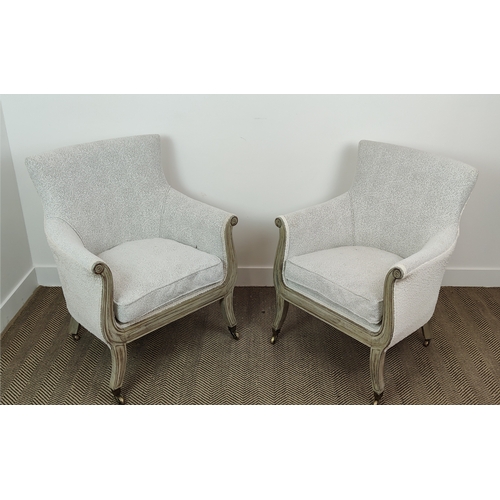 332 - JULIAN CHICHESTER LIBRARY ARMCHAIRS, a pair, with boucle style upholstery, 90cm H x 72cm W x 66cm D.... 