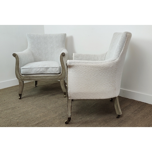 332 - JULIAN CHICHESTER LIBRARY ARMCHAIRS, a pair, with boucle style upholstery, 90cm H x 72cm W x 66cm D.... 