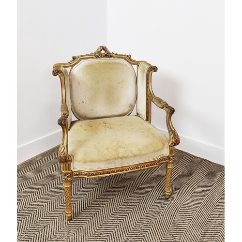 334 - FAUTEUIL, circa 1880, French giltwood and calico, 84cm H x 63cm W x 49cm D.