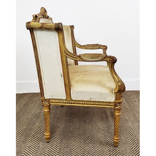 334 - FAUTEUIL, circa 1880, French giltwood and calico, 84cm H x 63cm W x 49cm D.