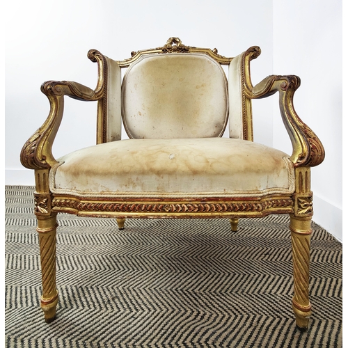 334 - FAUTEUIL, circa 1880, French giltwood and calico, 84cm H x 63cm W x 49cm D.