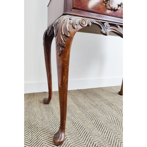 355 - COCKTAIL CABINET, Queen Anne style burr walnut, with cupboard door, over two drawers on a carved sta... 