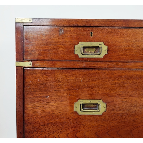 356 - CAMPAIGN CHEST, late 19th century with brass fittings over three long drawers, 104cm H x 98cm W x 45... 