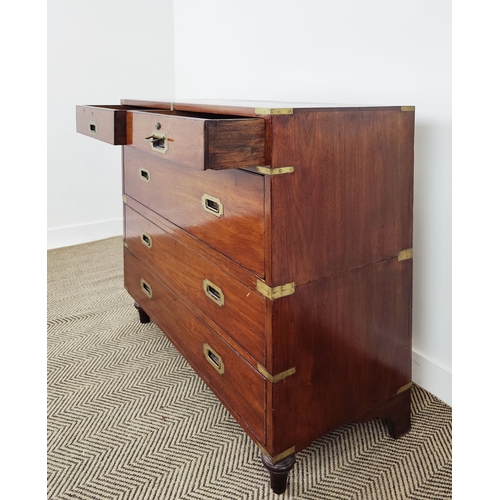 356 - CAMPAIGN CHEST, late 19th century with brass fittings over three long drawers, 104cm H x 98cm W x 45... 