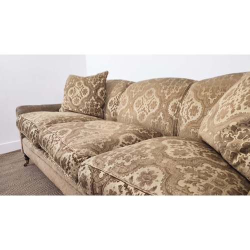 364 - GEORGE SMITH SOFA, with floral pattern gold upholstery on turned supports, 82cm H x 216cm W x 105cm ... 