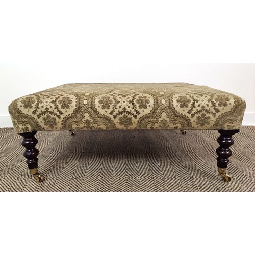 365 - ATTRIBUTED TO GEORGE SMITH FOOTSTOOL, floral pattern gold upholstery on turned supports, 46cm H x 10... 