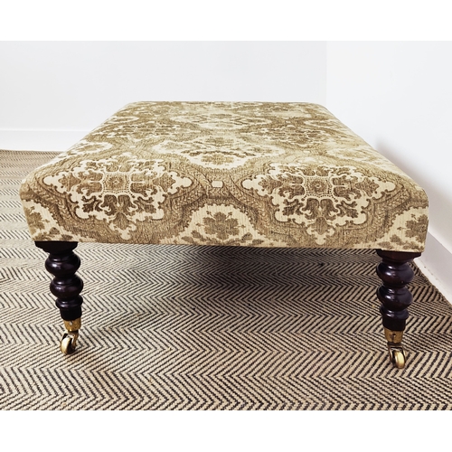 365 - ATTRIBUTED TO GEORGE SMITH FOOTSTOOL, floral pattern gold upholstery on turned supports, 46cm H x 10... 