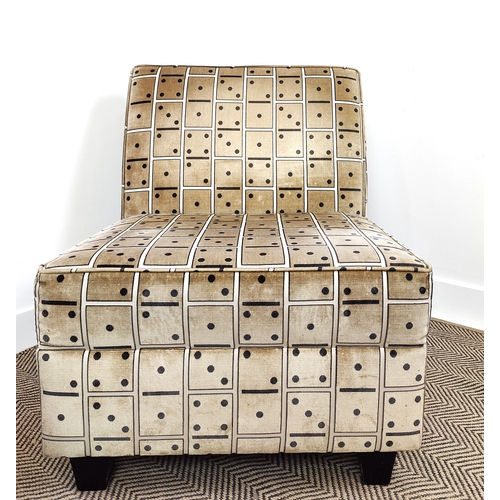 366 - SIDE CHAIRS, a pair, in domino style velvet fabric, 81cm W x 85cm H. (2)