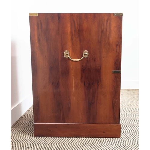 376 - CAMPAIGN STYLE CHEST, with two yew wood drawers with recessed brass handles.