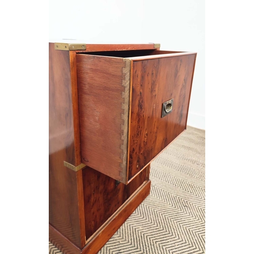 376 - CAMPAIGN STYLE CHEST, with two yew wood drawers with recessed brass handles.