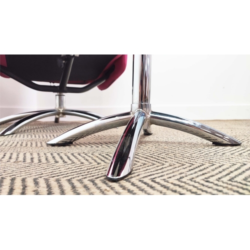 380 - VERIKON RECLINER CHAIR AND STOOL, pink upholstery on chrome supports (2)