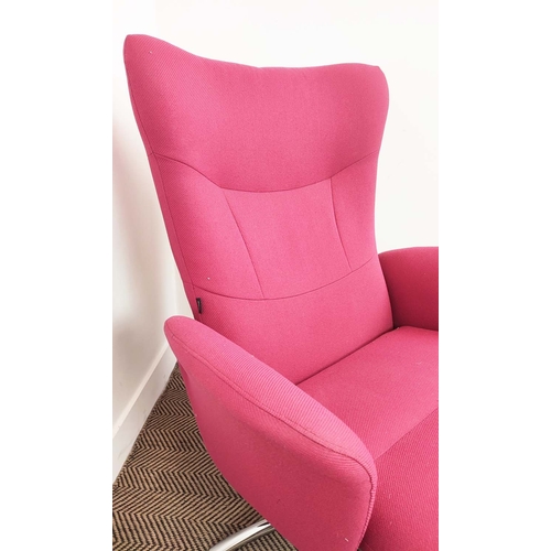 380 - VERIKON RECLINER CHAIR AND STOOL, pink upholstery on chrome supports (2)