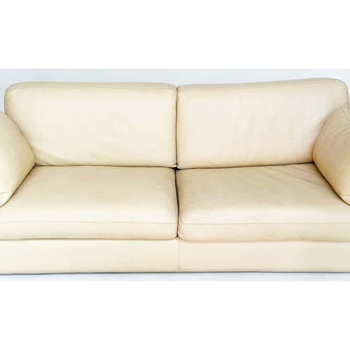 388 - ROCH BOBOIS SOFA, three seater light brown grained natural leather with cushions, 235cm W.