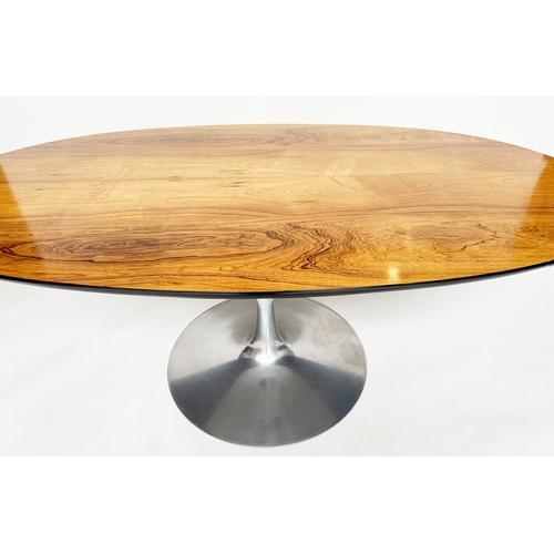 393 - TULIP DINING TABLE, Maurice Burke for Arkana oval figured walnut on brushed chromed support, 190cm W... 