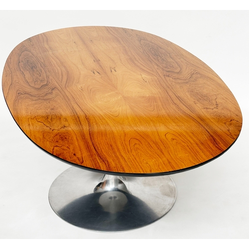 393 - TULIP DINING TABLE, Maurice Burke for Arkana oval figured walnut on brushed chromed support, 190cm W... 