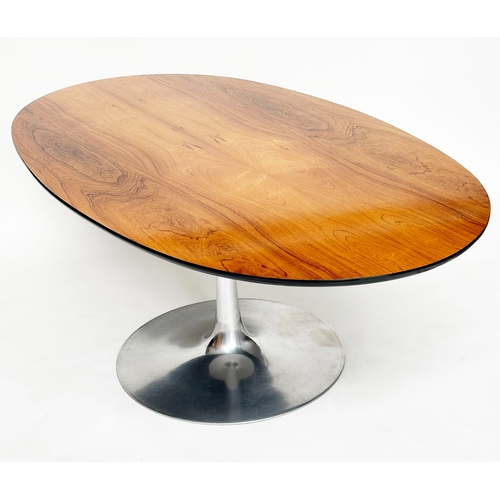 393 - TULIP DINING TABLE, Maurice Burke for Arkana oval figured walnut on brushed chromed support, 190cm W... 