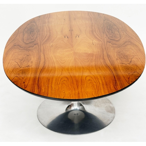 393 - TULIP DINING TABLE, Maurice Burke for Arkana oval figured walnut on brushed chromed support, 190cm W... 