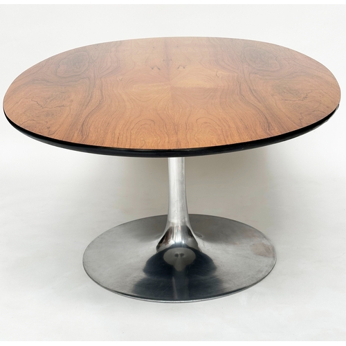 393 - TULIP DINING TABLE, Maurice Burke for Arkana oval figured walnut on brushed chromed support, 190cm W... 