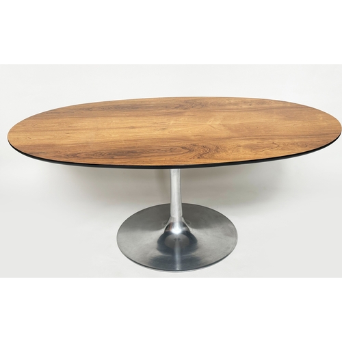 393 - TULIP DINING TABLE, Maurice Burke for Arkana oval figured walnut on brushed chromed support, 190cm W... 