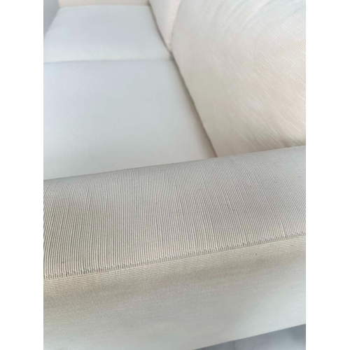 395 - SOFA, oyster fine twill cotton upholstery, 204cm W.