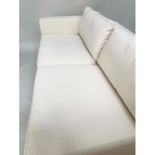 395 - SOFA, oyster fine twill cotton upholstery, 204cm W.