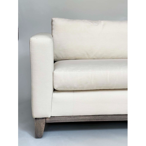 395 - SOFA, oyster fine twill cotton upholstery, 204cm W.