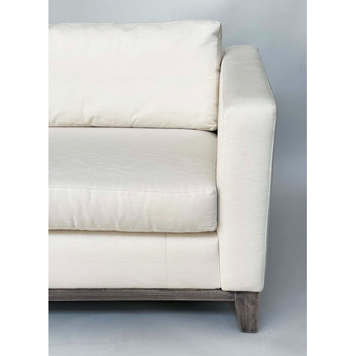 395 - SOFA, oyster fine twill cotton upholstery, 204cm W.