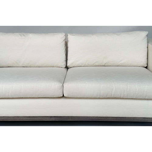 395 - SOFA, oyster fine twill cotton upholstery, 204cm W.