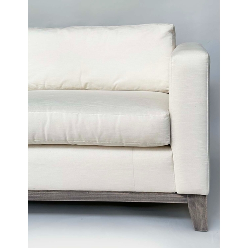 395 - SOFA, oyster fine twill cotton upholstery, 204cm W.