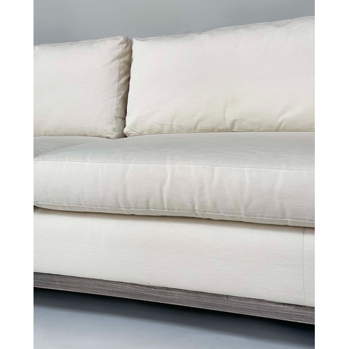 395 - SOFA, oyster fine twill cotton upholstery, 204cm W.