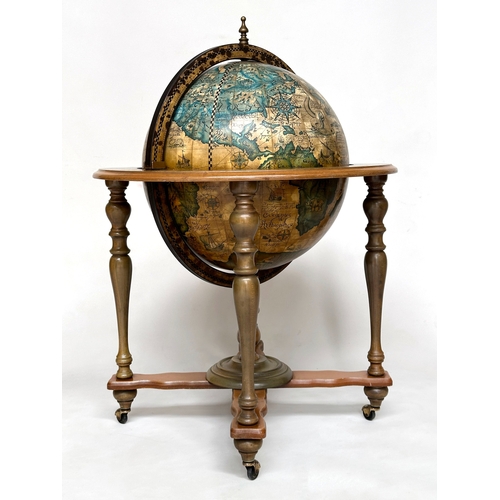 400 - GLOBE COCKTAIL CABINET, in the form of an antique terrestrial globe on stand with rising lid and fit... 