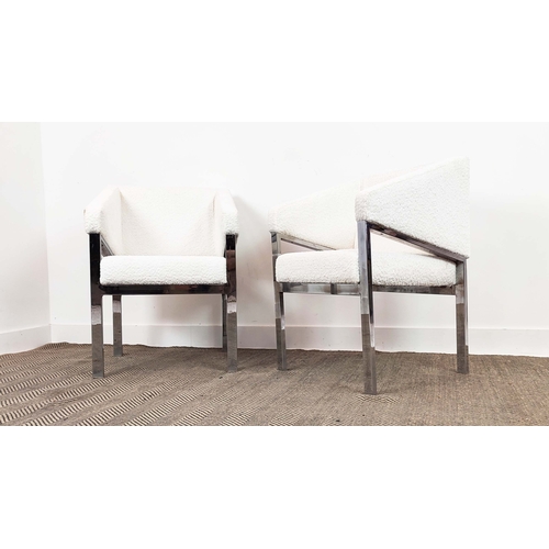 405 - MANNER OF MILO BAUGHMAN ARMCHAIRS, a pair, boucle upholstered, 59cm W approx. (2)