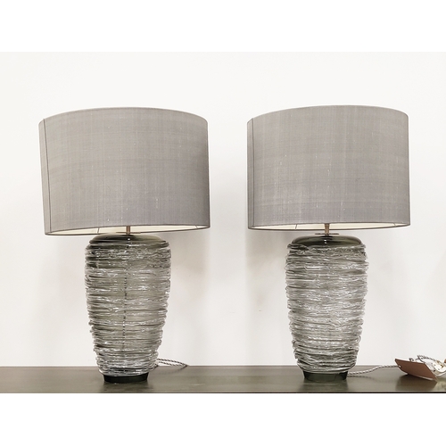 410 - PORTA ROMANA THREAD TABLE LAMPS, a pair, with Porta Romana shades, 73cm H approx. (2)