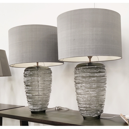 410 - PORTA ROMANA THREAD TABLE LAMPS, a pair, with Porta Romana shades, 73cm H approx. (2)