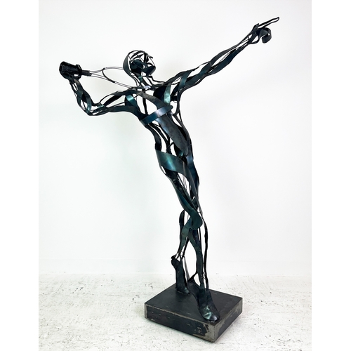 412 - CONTEMPORARY SCHOOL FIGURATIVE SCULPTURE, 'Tennis Player', welded stainless steel, 187cm H.