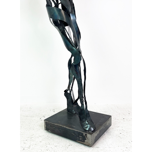 412 - CONTEMPORARY SCHOOL FIGURATIVE SCULPTURE, 'Tennis Player', welded stainless steel, 187cm H.