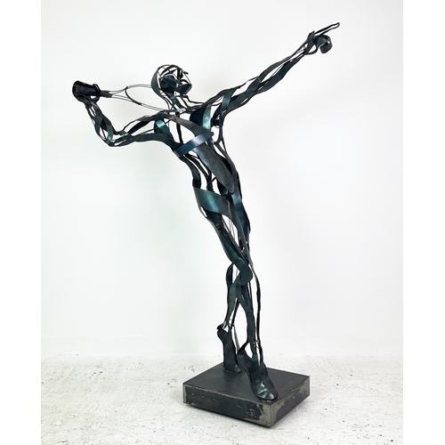 412 - CONTEMPORARY SCHOOL FIGURATIVE SCULPTURE, 'Tennis Player', welded stainless steel, 187cm H.