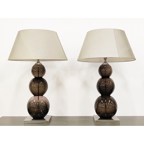 415 - PORTA ROMANA TABLE LAMPS, a pair, with shades, 76cm H approx. (2)