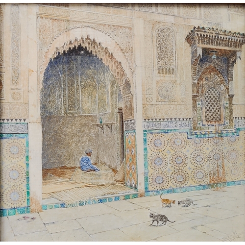 49 - JAMES REEVE (British b.1939), 'Madrasa Shrine, Fez', oil on canvas, signed and dated 85, 19cm x 19cm... 