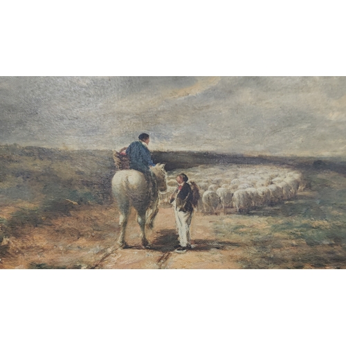 52 - WILLIAM HENRY STARKEY (fl. 1882-1909), 'Leading the flock to pasture', oil on canvas, 29cm x 44cm, f... 