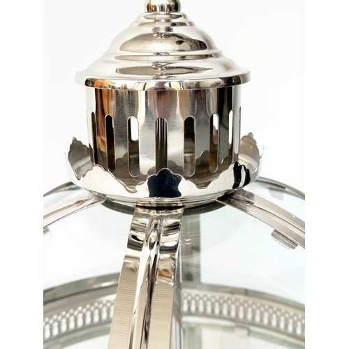 527 - HALL LANTERN, large sphere form chrome and glass, three light with pierced centre moulding (top of c... 