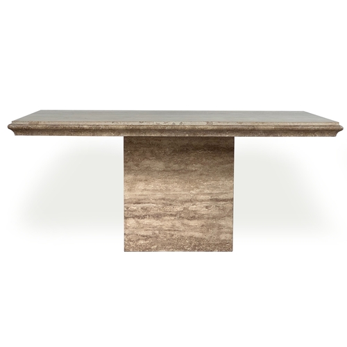 528 - TRAVERTINE DINING TABLE, 1970s Italian travertine marble, rectangular with ogee shaped edge and plin... 