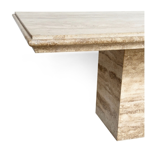 528 - TRAVERTINE DINING TABLE, 1970s Italian travertine marble, rectangular with ogee shaped edge and plin... 