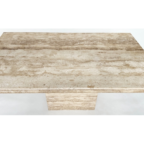 528 - TRAVERTINE DINING TABLE, 1970s Italian travertine marble, rectangular with ogee shaped edge and plin... 