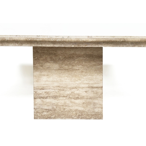 528 - TRAVERTINE DINING TABLE, 1970s Italian travertine marble, rectangular with ogee shaped edge and plin... 