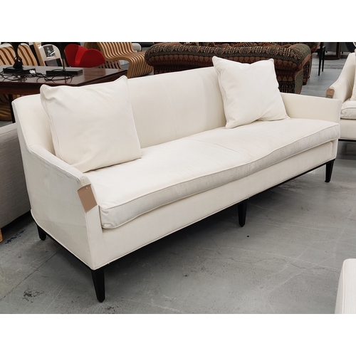 531 - SOFA, white herringbone fabric upholstered, 220cm W approx.