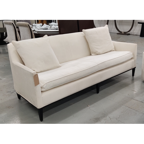 532 - SOFA, white herringbone fabric upholstered, 220cm W approx.