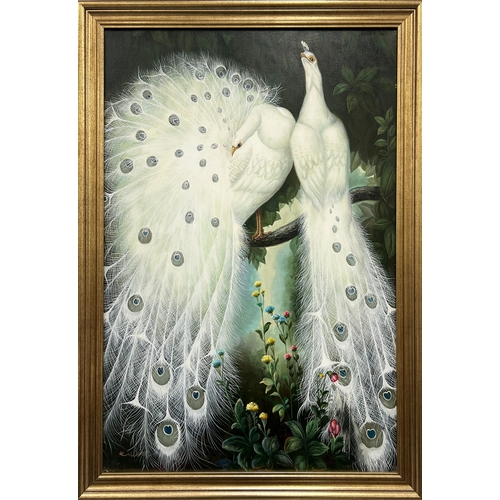 54 - MANNER OF MARMADUKE CRADOCK (British 1660-1717), 'White peacocks', oil on canvas, 91cm x 90cm, frame... 