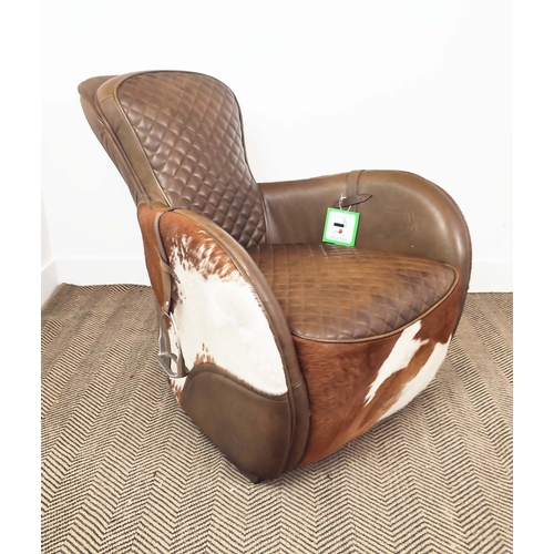 540 - SADDLE STYLE LOUNGE CHAIR, tanned hide finish, 75cm W approx.