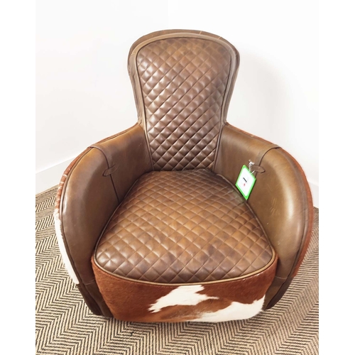 540 - SADDLE STYLE LOUNGE CHAIR, tanned hide finish, 75cm W approx.